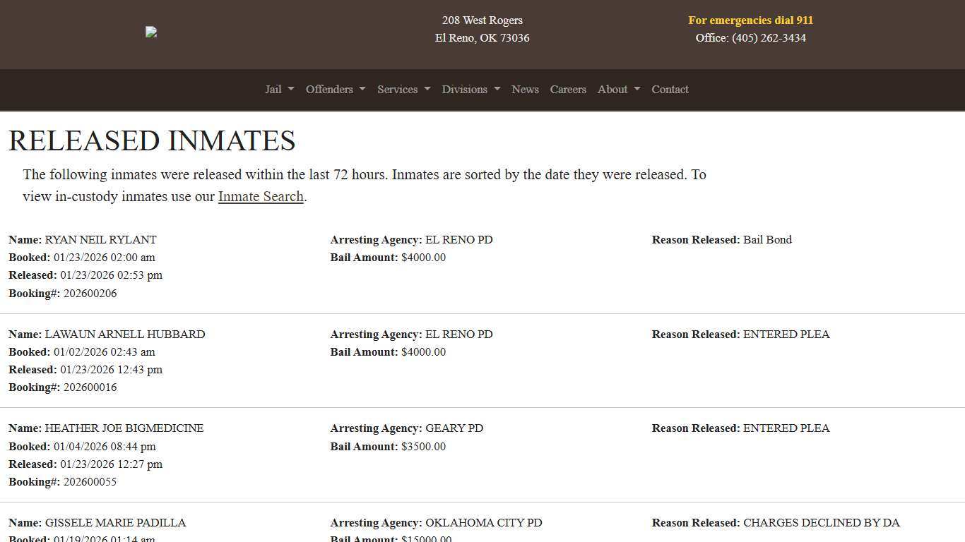 Released Canadian County Sheriff's Office